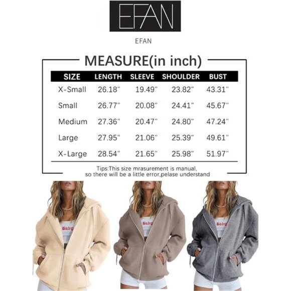 Women's Oversized Drawstring Zip-Up Hoodie Fall Jacket with Pocket - Picture 7 of 7